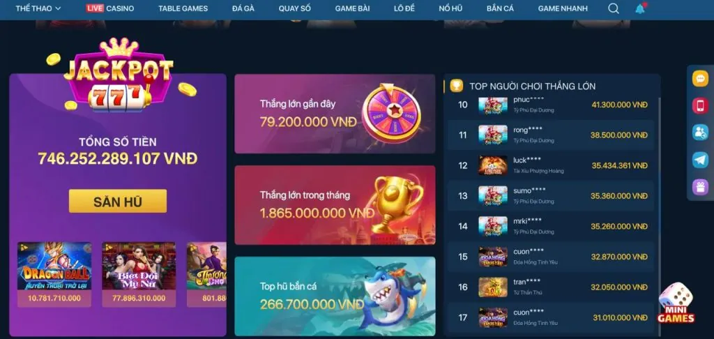 Kho trò chơi slot đa dạng với giải độc đắc lớn tại Manclub Casino